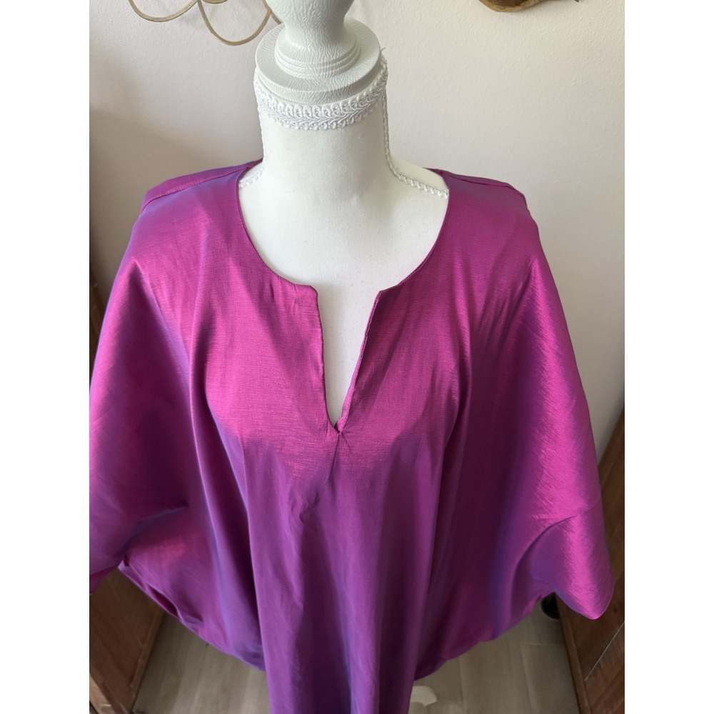 Monaya KIKI Fuchsia Kaftan One Size Fits All Satin Shimmer Maxi Dress - Picture 3 of 9